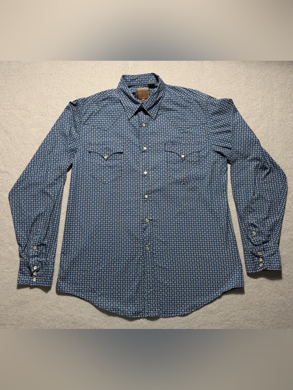 Roper Men’s Large Blue Geometric Pearl Snap Western Shirt Cotton Long Sleeve